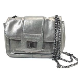 BCBGMaxazria Metallic Gray Crossbody Bag Gunmetal Tone Chain Strap